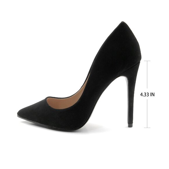 LURNYET BLACK NUBUCK Women Pointed-Toe Pumps with Stiletto 4 inch Heels - Picture 3 of 5